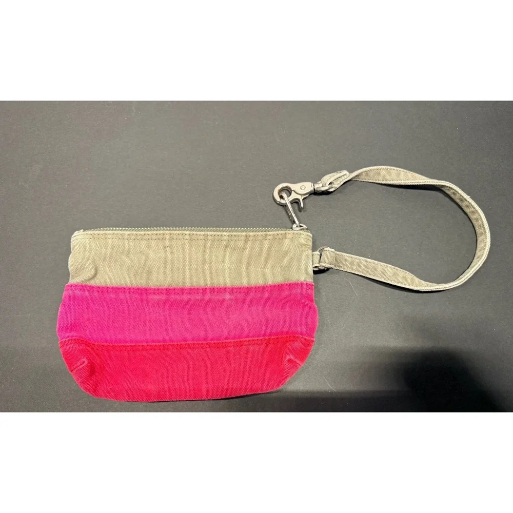 American Eagle Outfitters Canvas Wristlet Pink‎ Red Khaki Color Block Pouch Bag